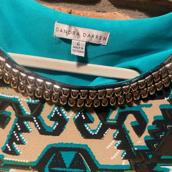 SANDRA DARREN Women's Size 6 Tribal Geometric 3/4 Sleeve Shift Dress - Picture 6 of 6